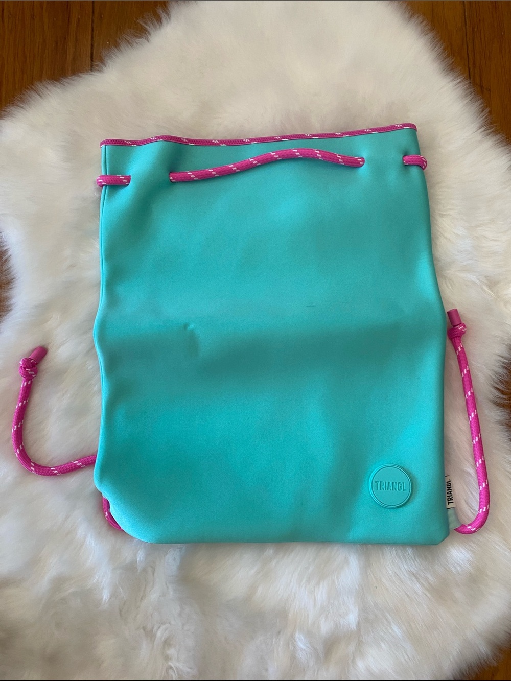 triangl swimwear Teal Drawstring Backpack with Pink Trim